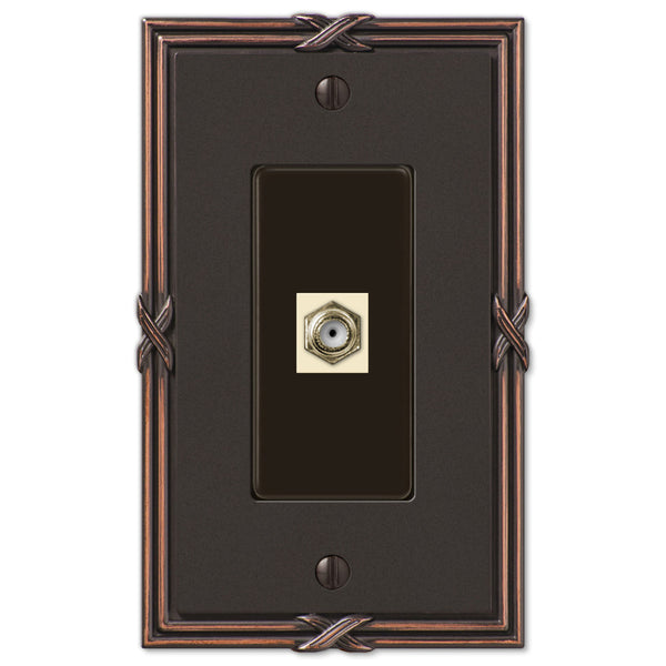 Ribbon & Reed Aged Bronze Cast - 1 Cable Jack Wallplate - Wallplate Warehouse