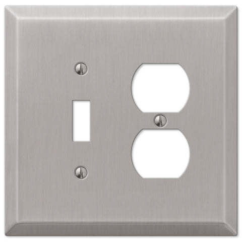 Oversized Brushed Nickel Steel - 1 Toggle / 1 Duplex Outlet Wallplate - Wallplate Warehouse
