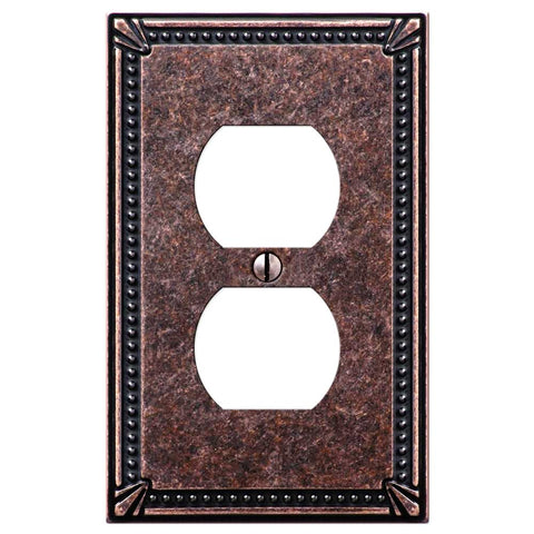 Imperial Bead Tumbled Aged Bronze Cast - 1 Duplex Outlet Wallplate - Wallplate Warehouse