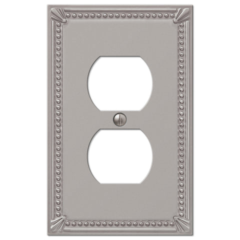 Imperial Bead Brushed Nickel Cast - 1 Duplex Outlet Wallplate - Wallplate Warehouse