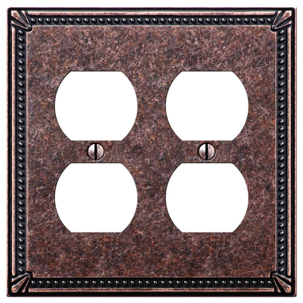 Imperial Bead Tumbled Aged Bronze Cast - 2 Duplex Outlet Wallplate - Wallplate Warehouse