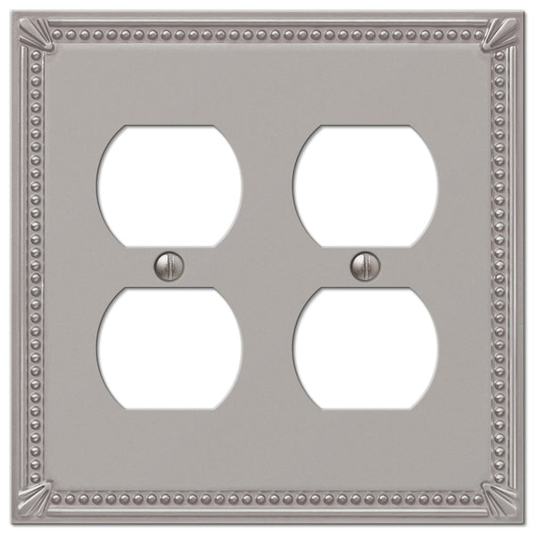 Imperial Bead Brushed Nickel Cast - 2 Duplex Outlet Wallplate - Wallplate Warehouse