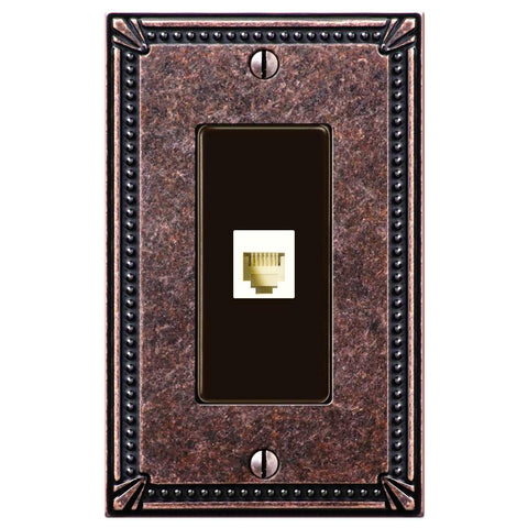Imperial Bead Tumbled Aged Bronze Cast - 1 Phone Jack Wallplate - Wallplate Warehouse