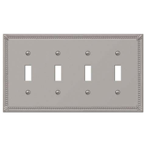 Imperial Bead Brushed Nickel Cast - 4 Toggle Wallplate - Wallplate Warehouse