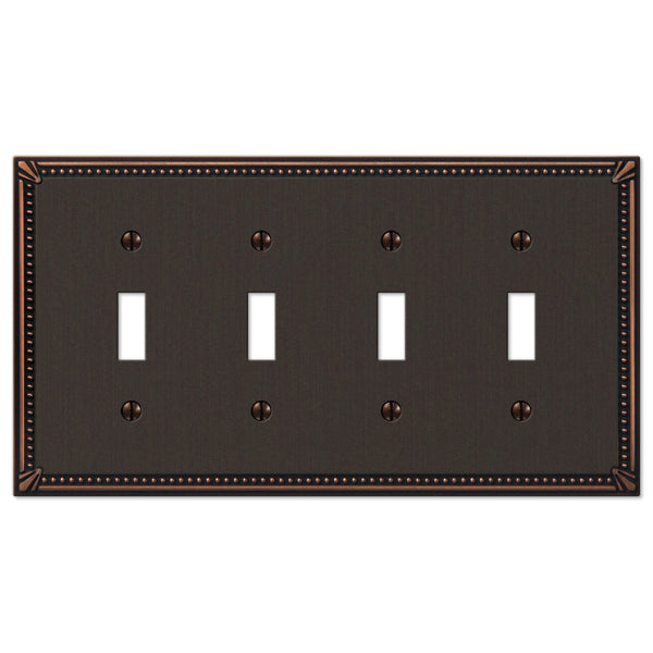 Imperial Bead Aged Bronze Cast - 4 Toggle Wallplate - Wallplate Warehouse
