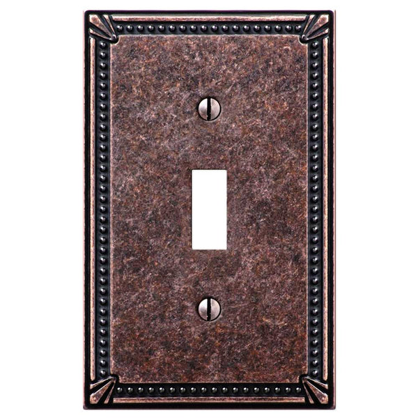 Imperial Bead Tumbled Aged Bronze Cast - 1 Toggle Wallplate - Wallplate Warehouse