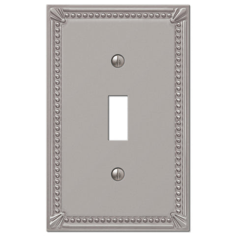 Imperial Bead Brushed Nickel Cast - 1 Toggle Wallplate - Wallplate Warehouse