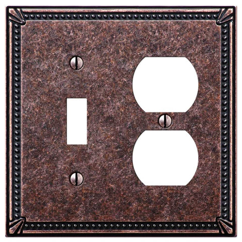 Imperial Bead Tumbled Aged Bronze Cast - 1 Toggle / 1 Duplex Outlet Wallplate - Wallplate Warehouse