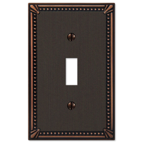 Imperial Bead Aged Bronze Cast - 1 Toggle Wallplate - Wallplate Warehouse