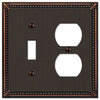 Imperial Bead Aged Bronze Cast - 1 Toggle / 1 Duplex Outlet Wallplate - Wallplate Warehouse