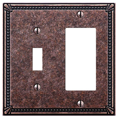 Imperial Bead Tumbled Aged Bronze Cast - 1 Toggle / 1 Rocker Wallplate - Wallplate Warehouse