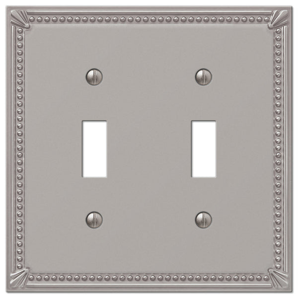 Imperial Bead Brushed Nickel Cast - 2 Toggle Wallplate - Wallplate Warehouse