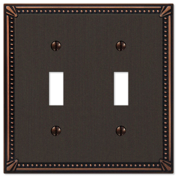 Imperial Bead Aged Bronze Cast - 2 Toggle Wallplate - Wallplate Warehouse