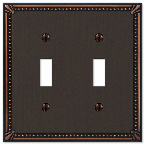 Imperial Bead Aged Bronze Cast - 2 Toggle Wallplate - Wallplate Warehouse