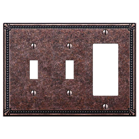 Imperial Bead Tumbled Aged Bronze Cast - 2 Toggle / 1 Rocker Wallplate - Wallplate Warehouse