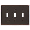 Imperial Bead Aged Bronze Cast - 3 Toggle Wallplate - Wallplate Warehouse