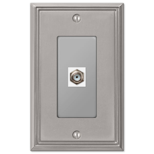 Metro Line Brushed Nickel Cast - 1 Cable Jack Wallplate - Wallplate Warehouse