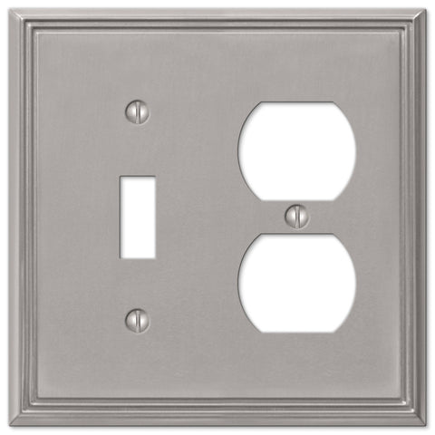 Metro Line Brushed Nickel Cast - 1 Toggle / 1 Duplex Outlet Wallplate - Wallplate Warehouse