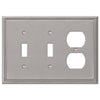 Metro Line Brushed Nickel Cast - 2 Toggle / 1 Duplex Outlet Wallplate - Wallplate Warehouse