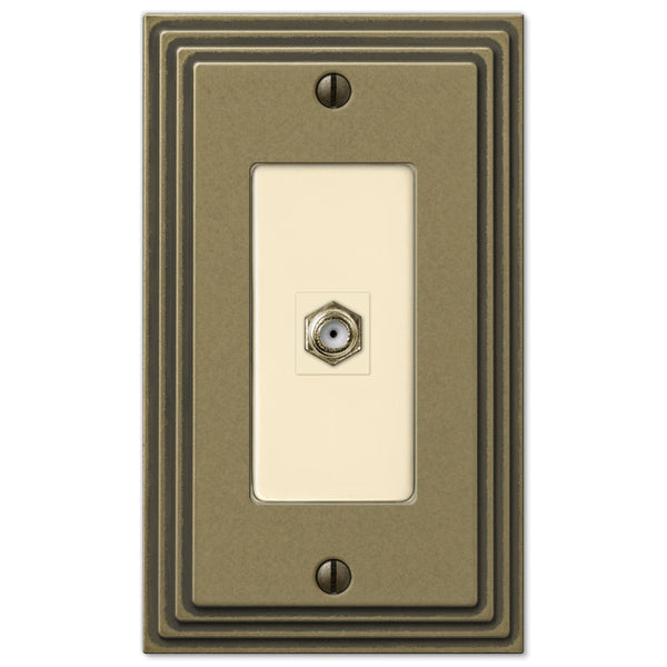 Steps Rustic Brass Cast - 1 Cable Jack Wallplate - Wallplate Warehouse