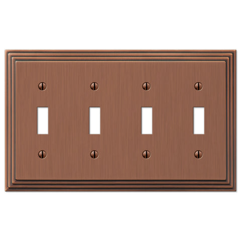Steps Antique Copper Cast - 4 Toggle Wallplate - Wallplate Warehouse