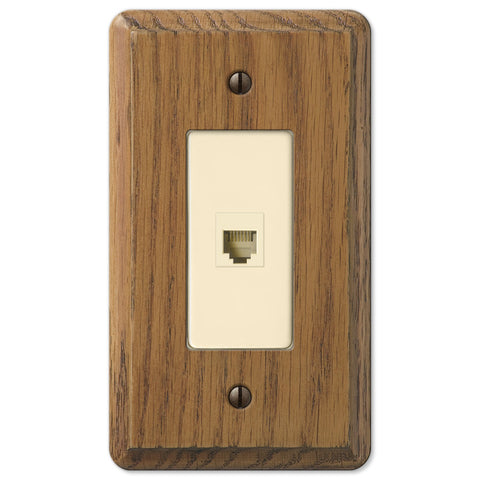 Contemporary Medium Oak Wood - 1 Phone Jack Wallplate - Wallplate Warehouse