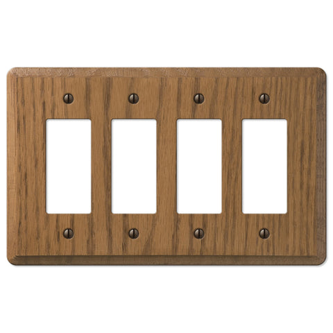 Contemporary Medium Oak Wood - 4 Rocker Wallplate - Wallplate Warehouse