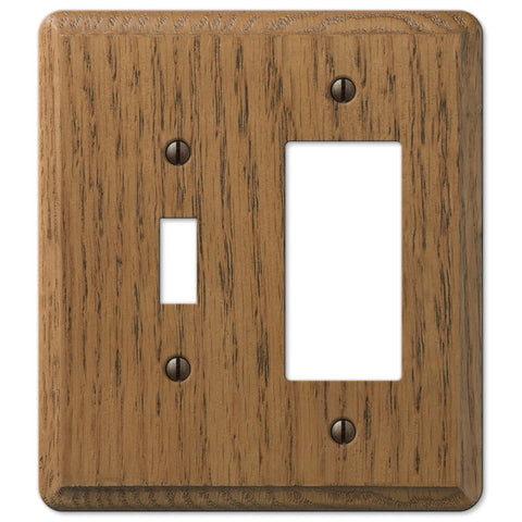 Contemporary Medium Oak Wood - 1 Toggle / 1 Rocker Wallplate - Wallplate Warehouse