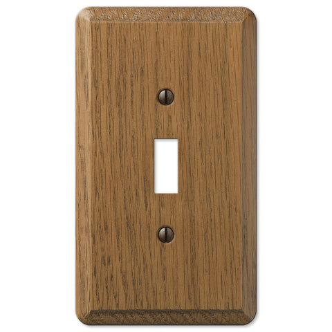 Contemporary Medium Oak Wood - 1 Toggle Wallplate - Wallplate Warehouse