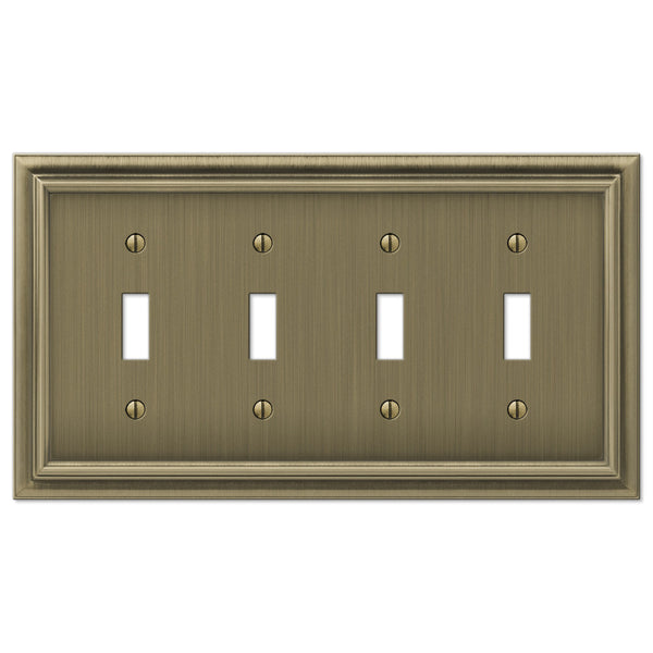 Continental Brushed Brass Cast - 4 Toggle Wallplate - Wallplate Warehouse