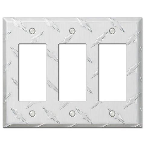 Diamond Plate Aluminum - 3 Rocker Wallplate - Wallplate Warehouse