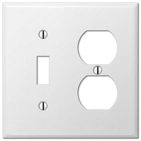 Pro White Smooth Steel - 1 Toggle / 1 Duplex Outlet Wallplate - Wallplate Warehouse